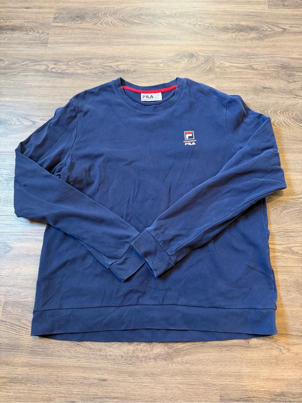Fila Men’s Large Crew Neck Sweatshirt Pullover Blue Graphic Logo Fleece Retro